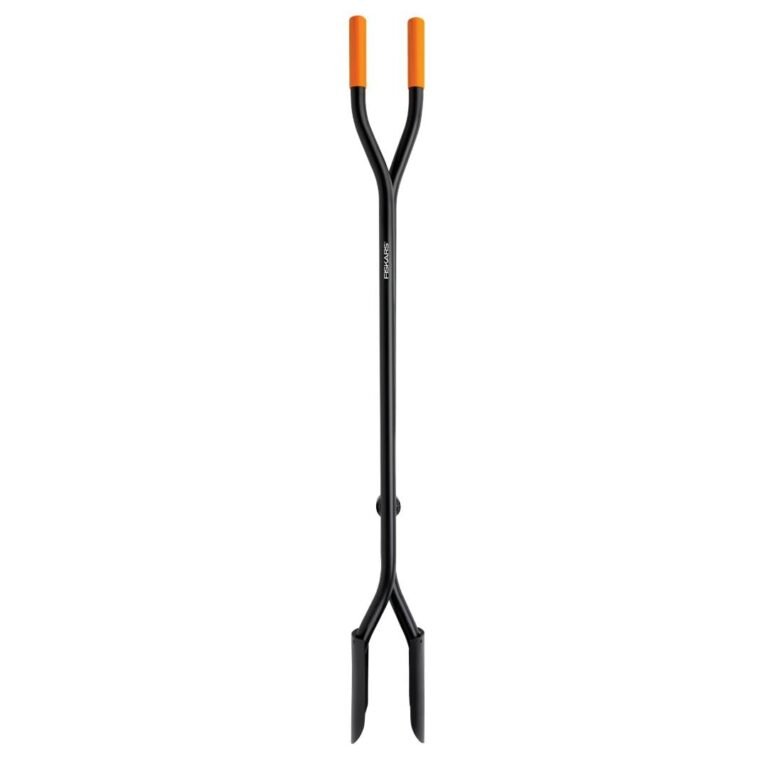 Black Fiskars post hole digger with orange handles