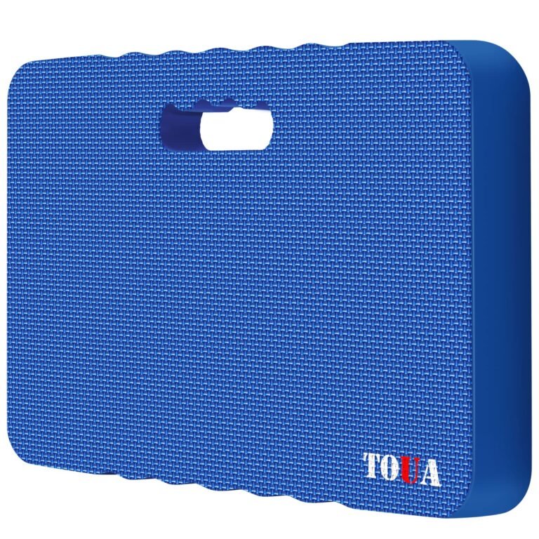 Blue kneeling pad with a handle cut-out and textured surface