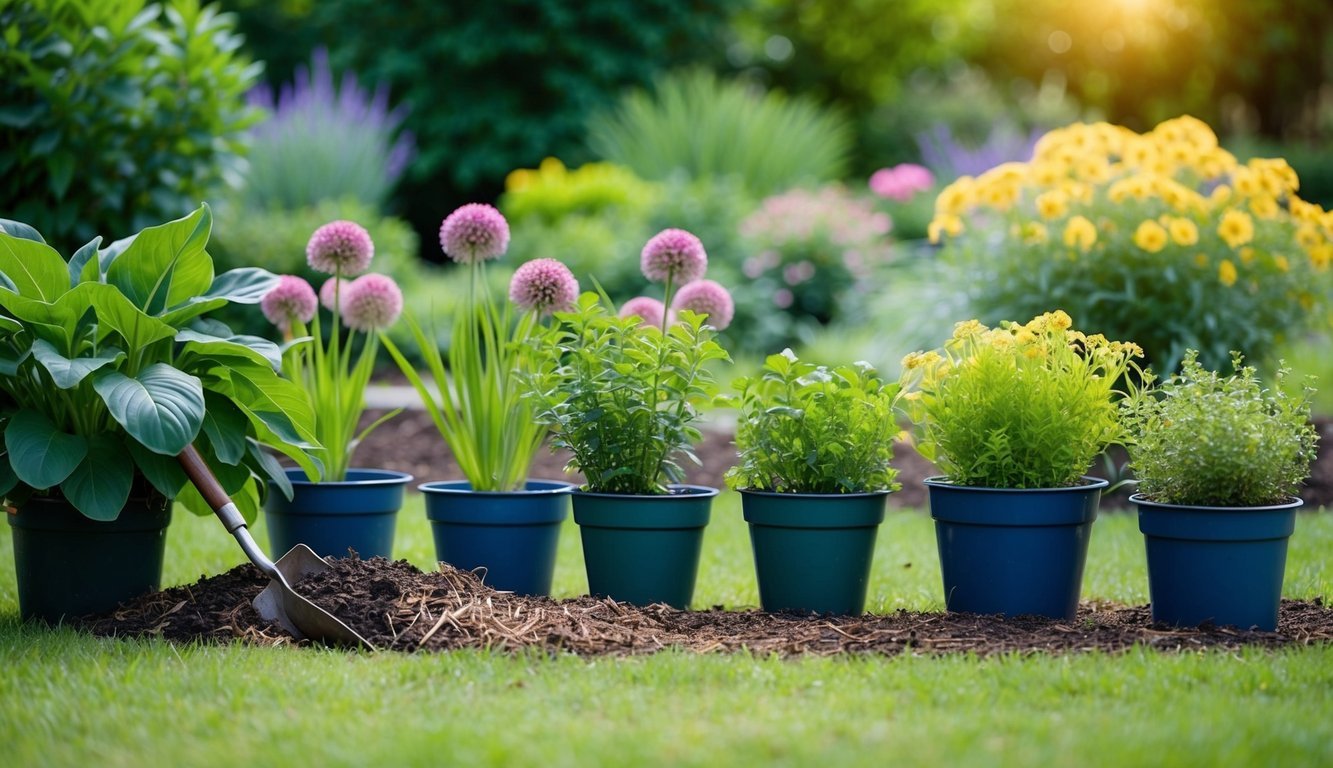 A peaceful garden with native plants in 5 steps: digging, planting, watering, mulching, and enjoying the serene retreat