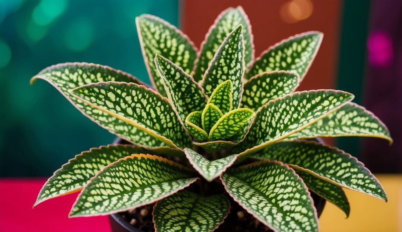 Close-up of a succulent plant with green and white speckled leaves
